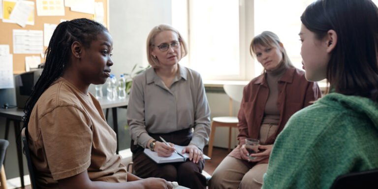 A family support group in conversation